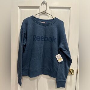 REEBOK NWT Blue Logo Cozy Relaxed Fit Crewneck Sweatshirt SIZE LARGE Brand New